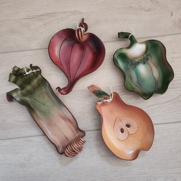 Original Creations in Leather Candles in the Rain Vegetable Wall Hangings 4 Lot - Picture 1 of 5